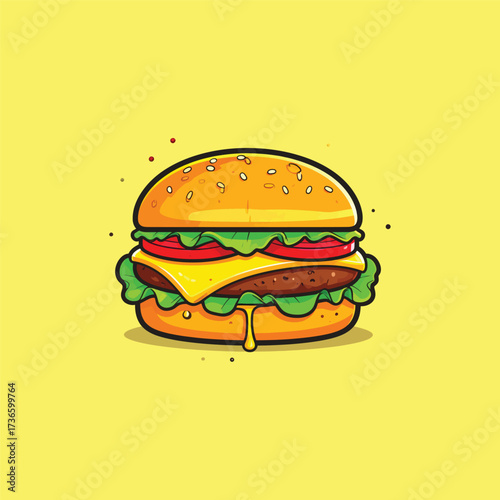 Burger floating cartoon vector icon illustration food object icon isolated flat vector