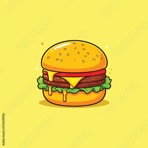 Burger floating cartoon vector icon illustration food object icon isolated flat vector
