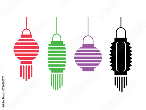 Set of colorful lantern icons vector illustration for decora