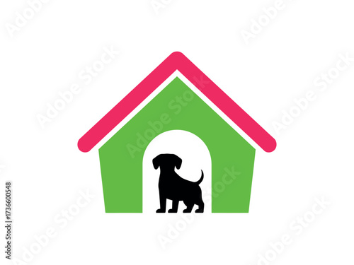 Dog in doghouse logo simple vector icon for pet care