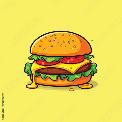 Burger floating cartoon vector icon illustration food object icon isolated flat vector
