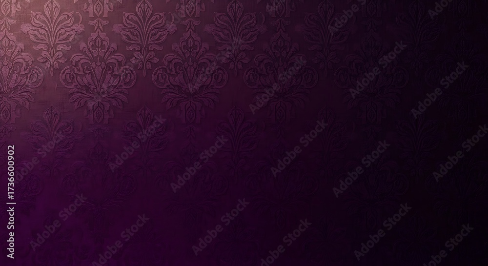 Dark purple textured background with subtle damask pattern and gradient lighting