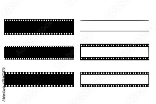 Seamless stripes of photographic film. Vintage element. Retro film with frames and without. Vector illustration.