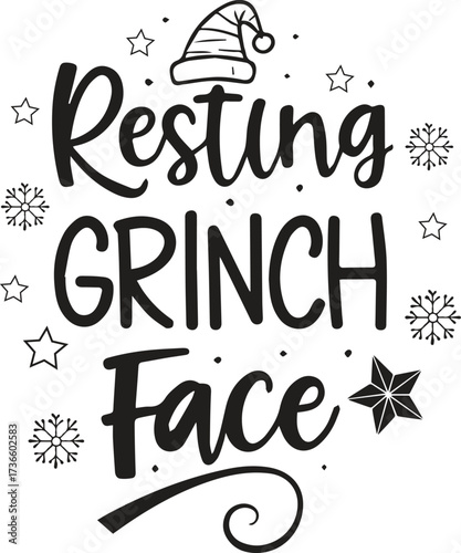 Resting grinch face christmas typography isolated on white background