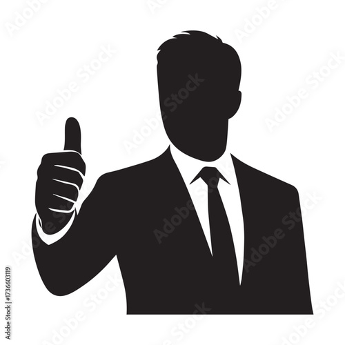 Silhouette man in suit giving thumbs up collar