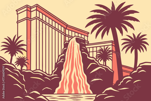 Mirage Hotel in Las Vegas, Nevada, tropical volcano eruption show at resort entrance