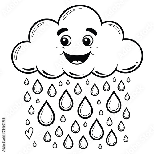 Happy cartoon cloud raining water drops with a smiling face