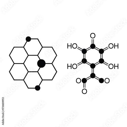 Graphene structure and gallic acid chemical formula illustration