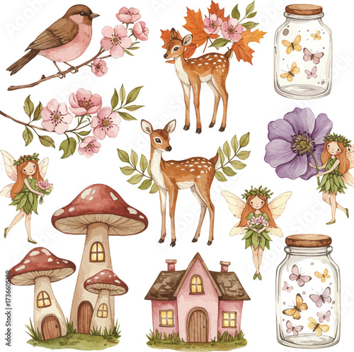 Whimsical forest creatures and magical homes for enchanted designs