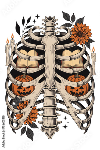 halloween decoration complete, Sunflow Stickers | Unique Designs, Floral Ribcage Pumpkins Png, Skeleton Fall Png, Halloween Skeleton Png, Pumpkin Png, Spooky Season Png,