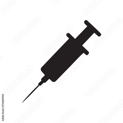 Black syringe with sharp needle medical injection