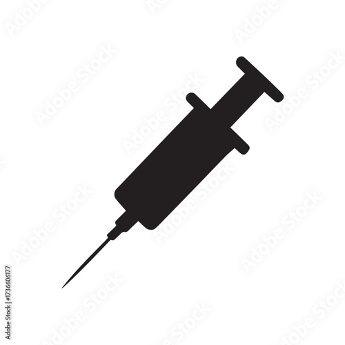 Black syringe with sharp needle medical injection