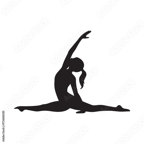 Black silhouette of a gymnast performing a split white