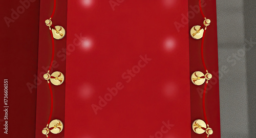 Elegant red carpet entrance with golden stanchions and velvet ropes for VIP events