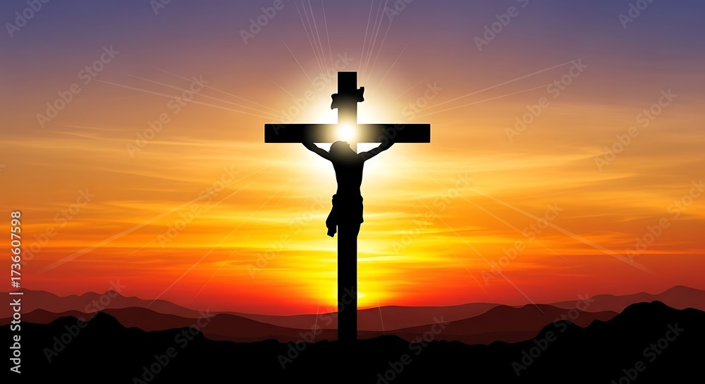 custom made wallpaper toronto digitalSilhouette of Jesus Christ on the Cross at Sunset - A Symbol of Faith.