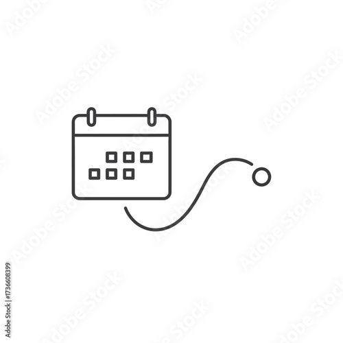 A minimalist calendar icon with a path illustrating a long-term plan, schedule, or project timeline.