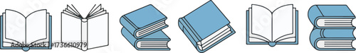 Book icon vector. Bookstore, library line symbols. Closed and open books. Library, book shop icons.