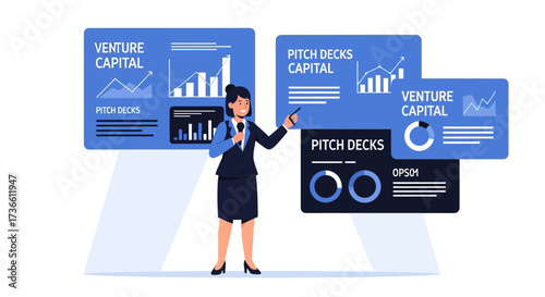 Businesswoman Presenting Investment Data Graphics During a Pitch Deck Presentation
