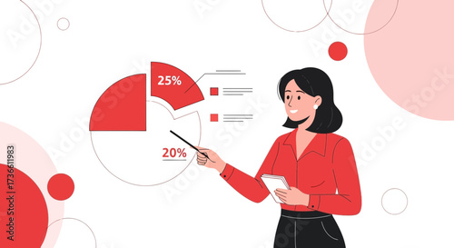 Businesswoman Presenting Pie Chart: Statistical Analysis and Financial Presentation in Action