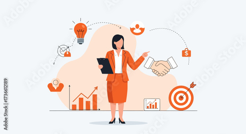 Businesswoman presenting strategic concepts: Collaboration, growth, and success in the workplace