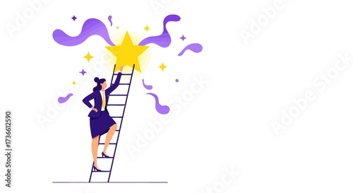 Businesswoman Reaching For The Star: Achieving Ambitions Success, And Determination