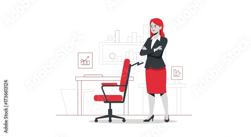 Businesswoman standing in office near chair vector illustration confident attitude