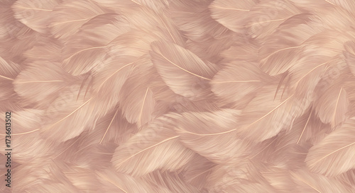 Feather Texture, Soft Realistic Style, Blush Pink Colors, Delicate Nature Pattern, Seamless Background with Copy Space