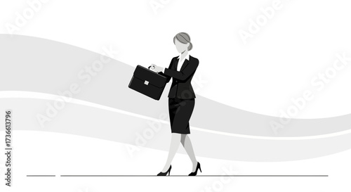 Businesswoman in suit carrying briefcase walking towards destination in elegant style