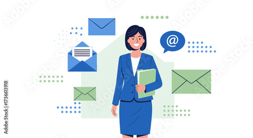 Businesswoman with emails and digital communication concept illustration vector art graphic design