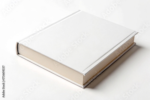 Single white hardcover book with cream pages on white background