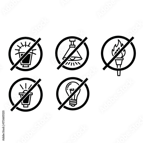 Symbols indicating prohibition of different light sources.