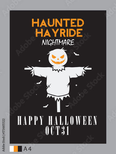 Haunted Hayride Halloween Poster with Scarecrow Pumpkin Head
