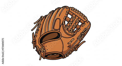 Baseball glove or mitt, used for catching the ball in baseball or softball sport equipment