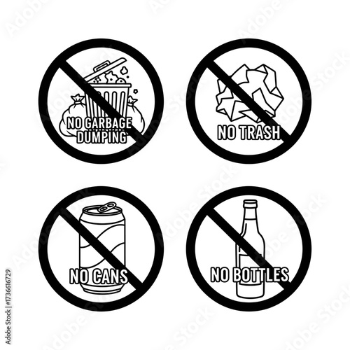 No Garbage Dumping, No Trash, No Cans, No Bottles sign.