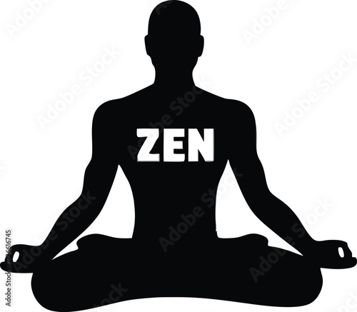 Silhouette a person meditating in lotus pose with the word Zen vector