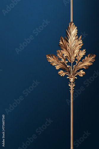 Golden art deco ornament on blue background.