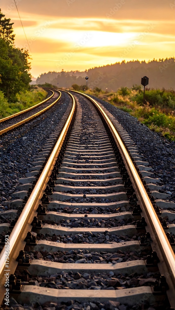 Fototapeta premium Railroad tracks at sunset