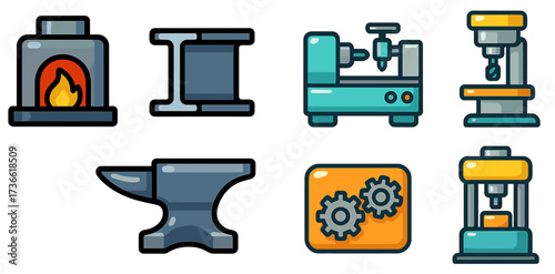 Tools and equipment for metalworking displayed in a modern workshop setting featuring various machinery and tools