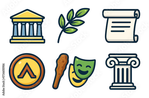 Symbols of ancient civilization showcase elements of culture, art, and architecture in a vibrant design