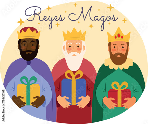 tarjeta Día de reyes magos con regalo