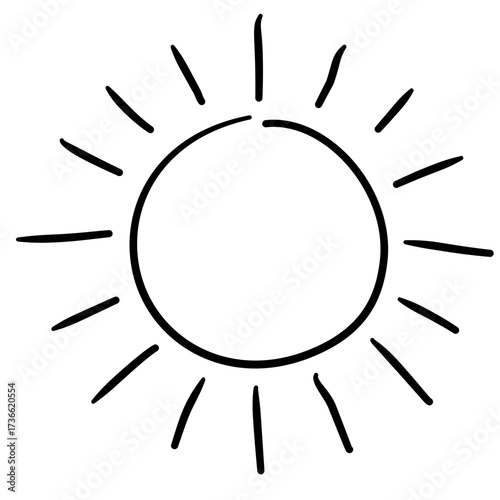 Sun motif boho sun with radiating lines and warm energy baby shower line art doodle illustration hand drawn black and white outline sketch for invitations stickers patterns and crafts