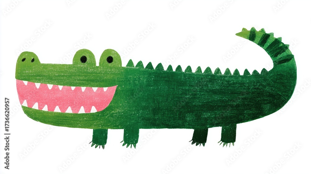 Naklejka premium Collaboration and Growth concept with a cheerful cartoon alligator, ideal for children's education and storytelling.