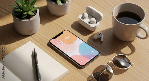 A steaming hot cup of coffee, tea, or espresso sits on a wooden table, its rich brown beverage promising a warm morning breakfast drink