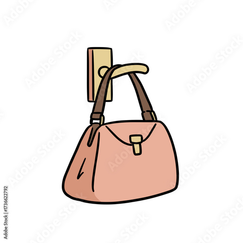 Bag hanging on door handle in minimalist style and soft pink color  