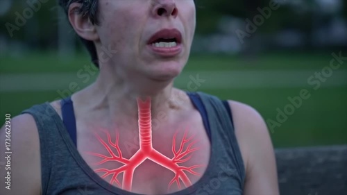 Person having an asthma attack with an animation of constricting airways