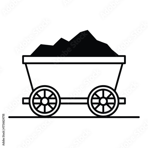 Simple illustration of a coal cart filled with black material