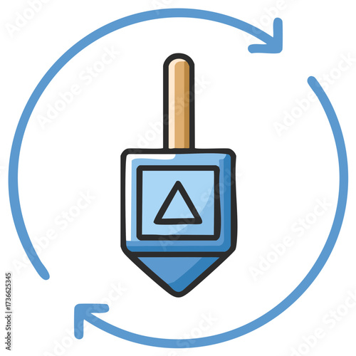Dreidel Spinning Toy With Circular Arrows Indicating Rotation and Play