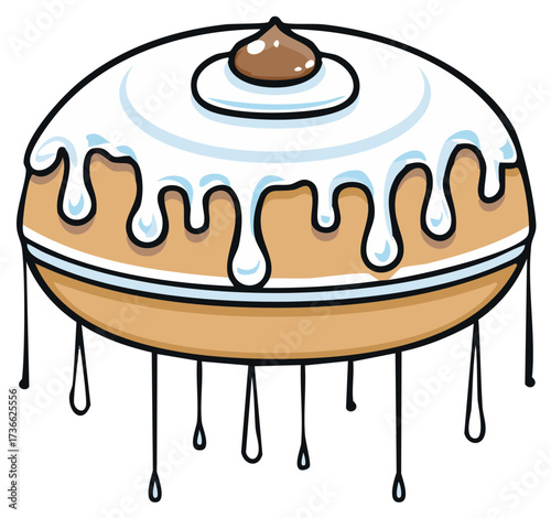 Illustration of a glazed donut with white icing and a chocolate topping