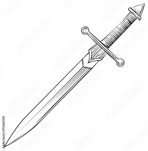 Stylized Medieval Sword Illustration A Symbolic Rendition for Historical Fantasy Themes Depicting Classic Weaponry in Detail