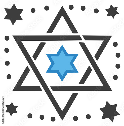 Star of David Symbol With Stars and Dots Illustration Graphic